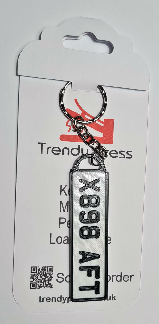 3D Printed Number Plate Keyring - Front/White