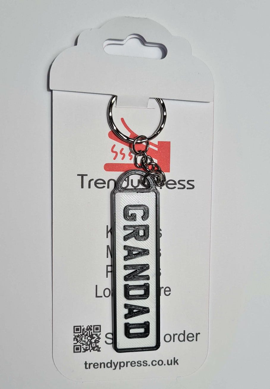 3D Printed Number Plate Keyring - Front/White - Image 2