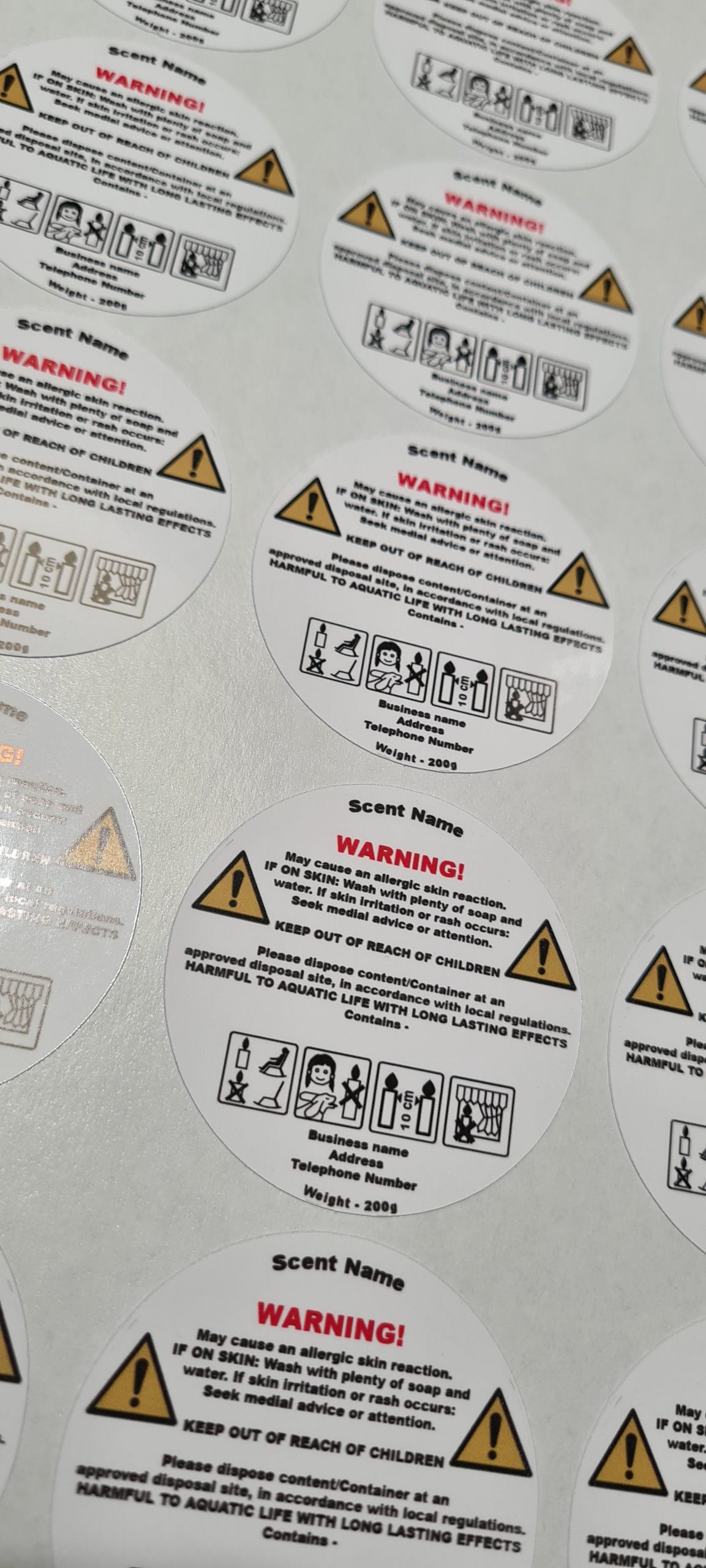 thumbnail image 2 of 100 Candle CLP Warning Safety Stickers - 38mm Diameter, Compliant Labels For Candle Makers (UK) 2 of 4
