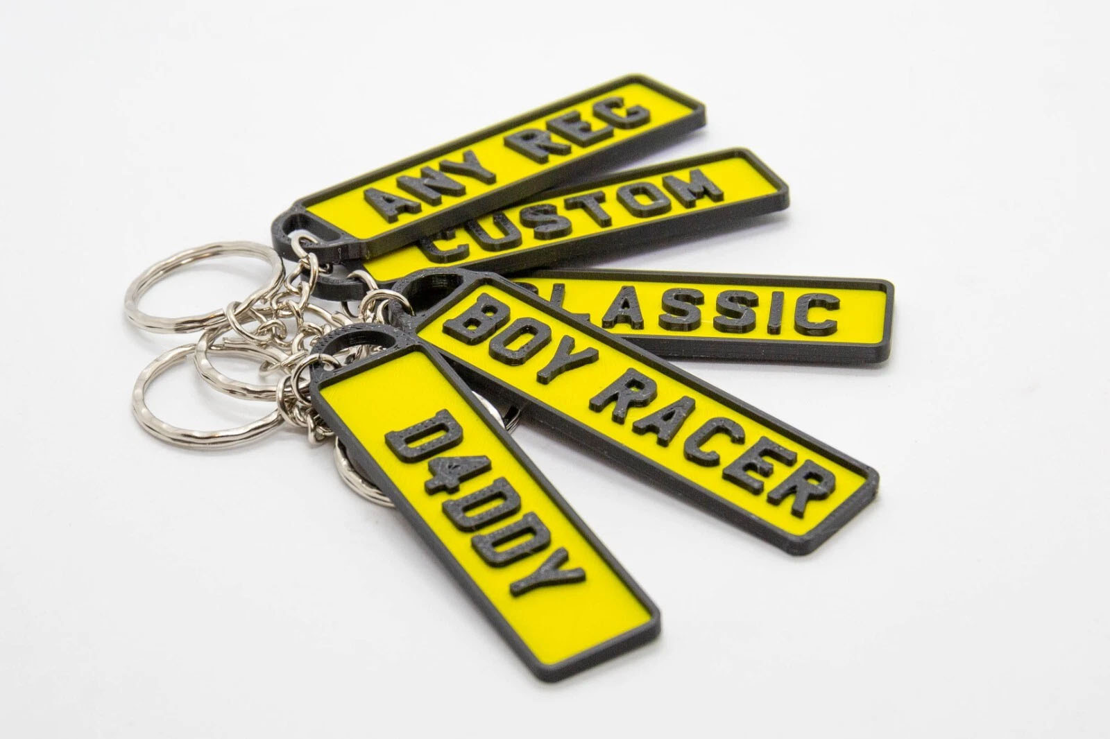 3D Printed Number Plate Keyring - Rear/Yellow