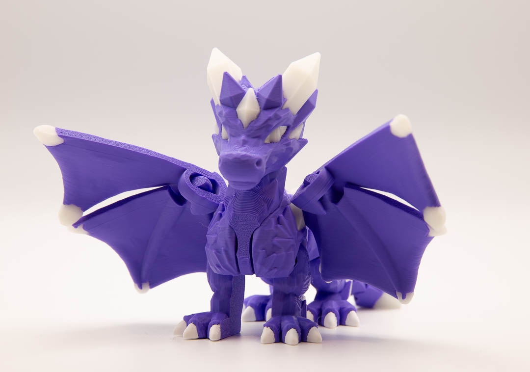 Purple winged flexi dragon – 3D printed articulated dragon fidget toy