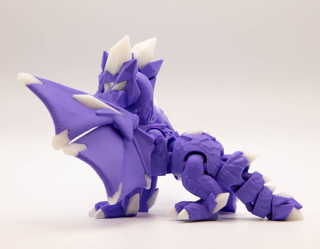 Purple winged flexi dragon – 3D printed articulated dragon fidget toy