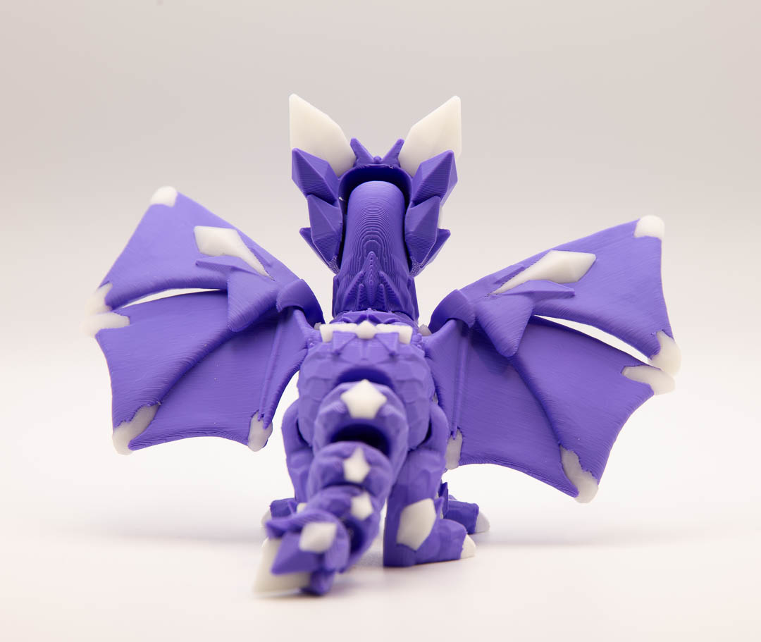 Purple winged flexi dragon – 3D printed articulated dragon fidget toy