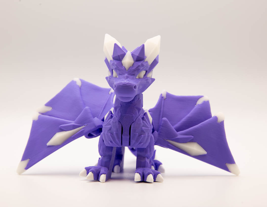 Purple winged flexi dragon – 3D printed articulated dragon fidget toy