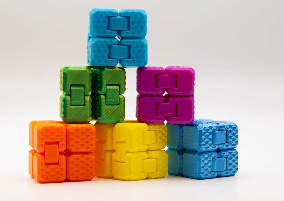 Colourful 3D printed fidgets