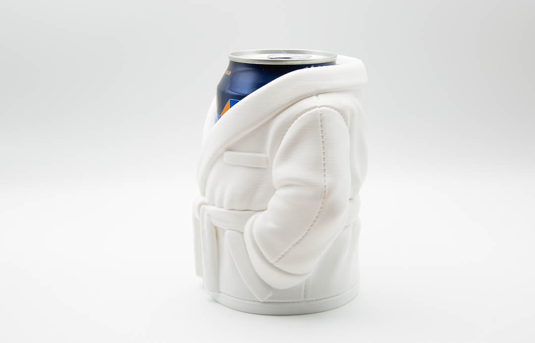 Dressing gown can holder side view showing sleeve and pocket