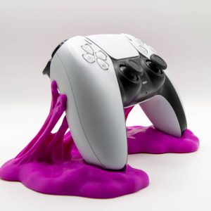 Magenta sticky slime controller holder with a PS5 DualSense controller
