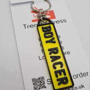 Funny 4D number plate style keyring reading BOYRACER